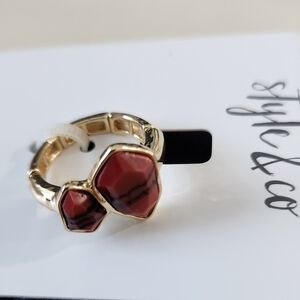 Style & Co Gold Tone Red Double Stone Streatch Ring